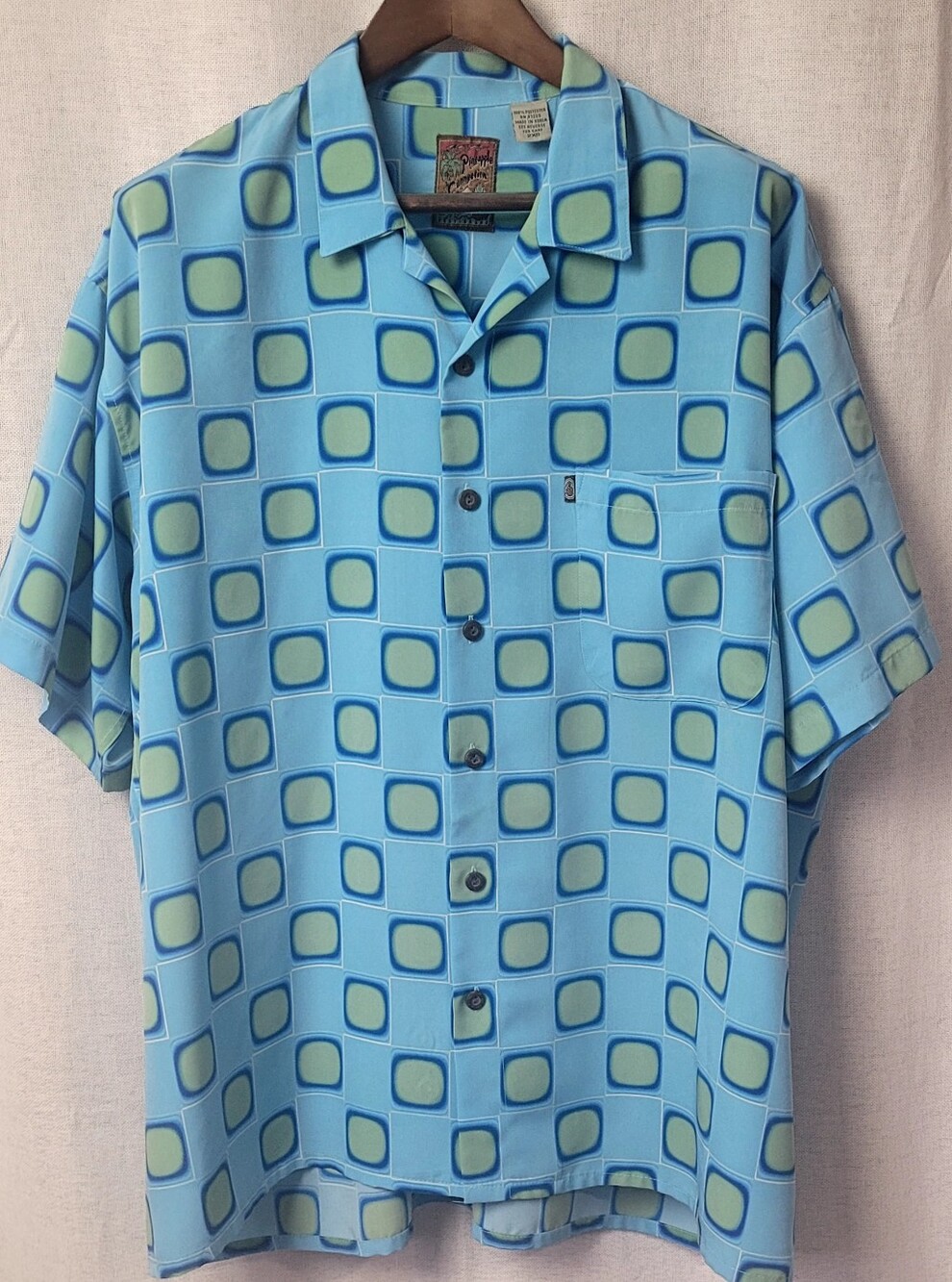 Vintage Pineapple Connection Y2K Geometric Square Print Camp Shirt 2XB Blue